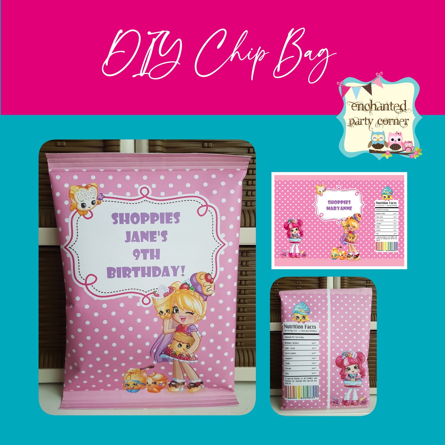 Customised Chip Bags - Girls (12 pieces)