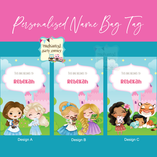 Personalised Gift Name Bag Tag - Princess Theme (Inspired)