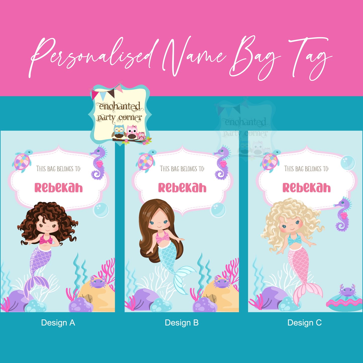 Personalised Gift Name Bag Tag - Mermaid Theme