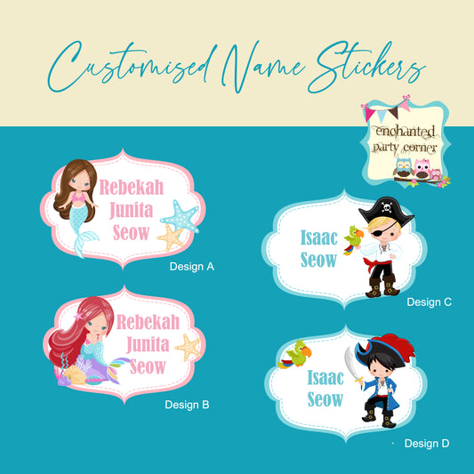 Customised Name Stickers - Mermaids and Pirates