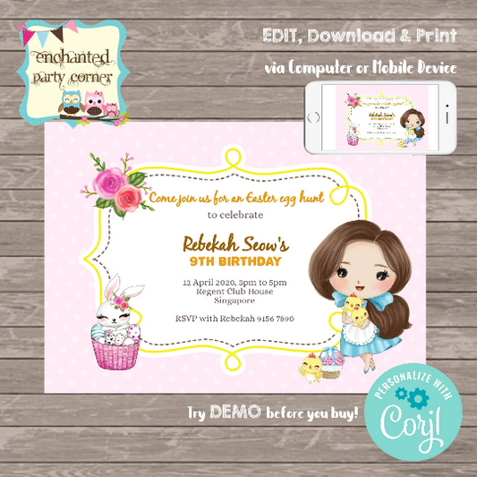 Easter Princess Digital Birthday Invitation Card V3 (Inspired)
