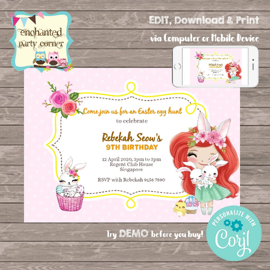 Easter Princess Digital Birthday Invitation Card V2 (Inspired)