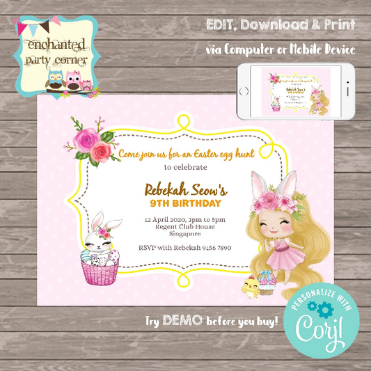 Easter Princess Digital Birthday Invitation Card - V1 (Inspired)