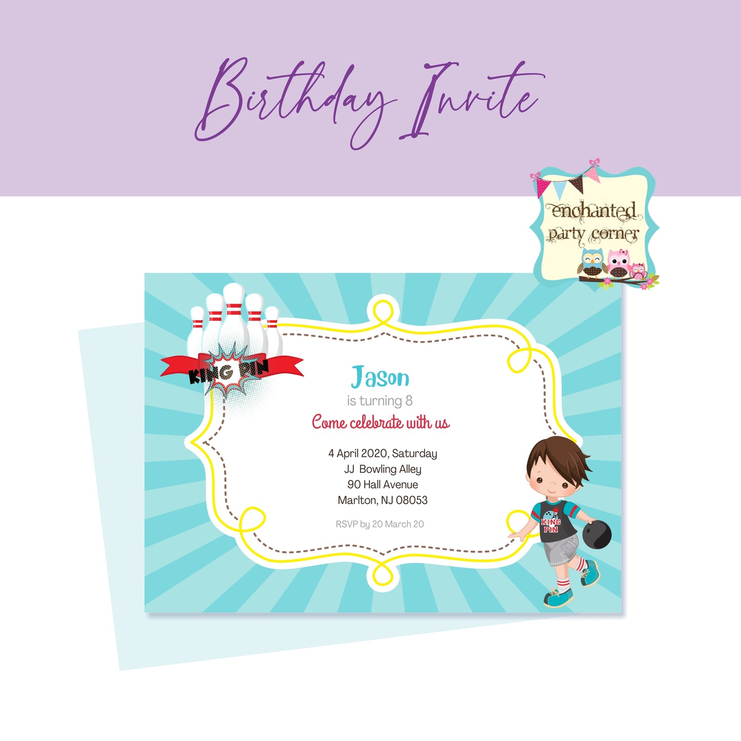 Bowling Digital Birthday Invitation Card