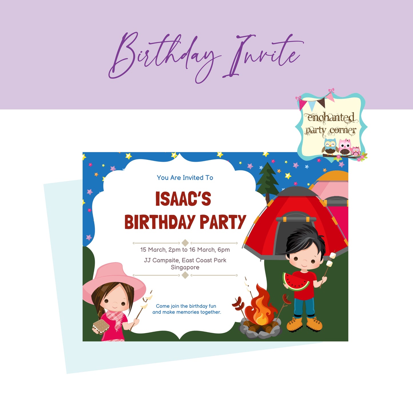 Camper Party Birthday Invitation Card