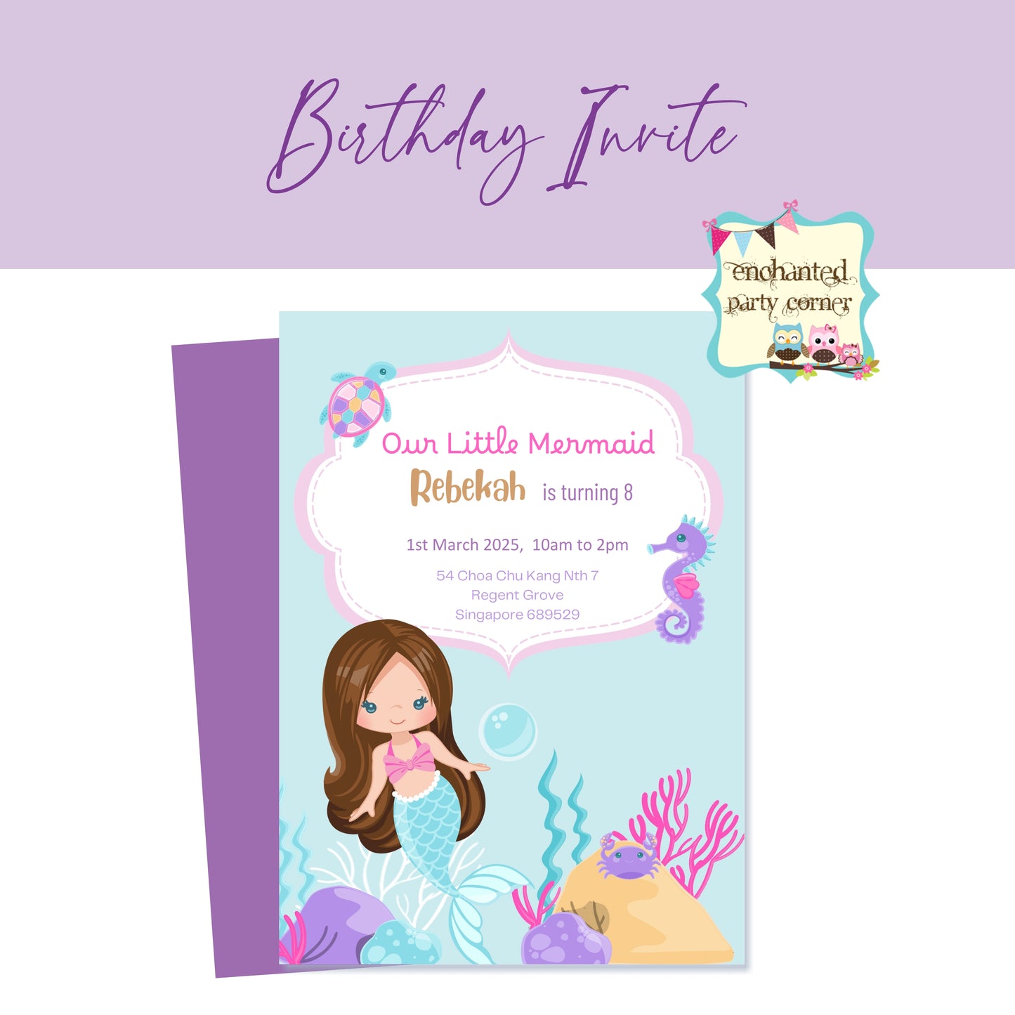 Our Little Mermaid (Design B) Digital Birthday Invite - Girl