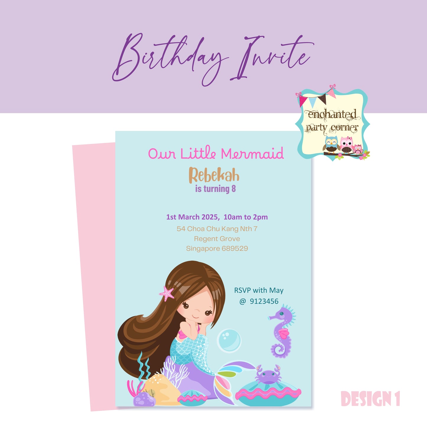 Our Little Mermaid (Design A) Digital Birthday Invite - Girl