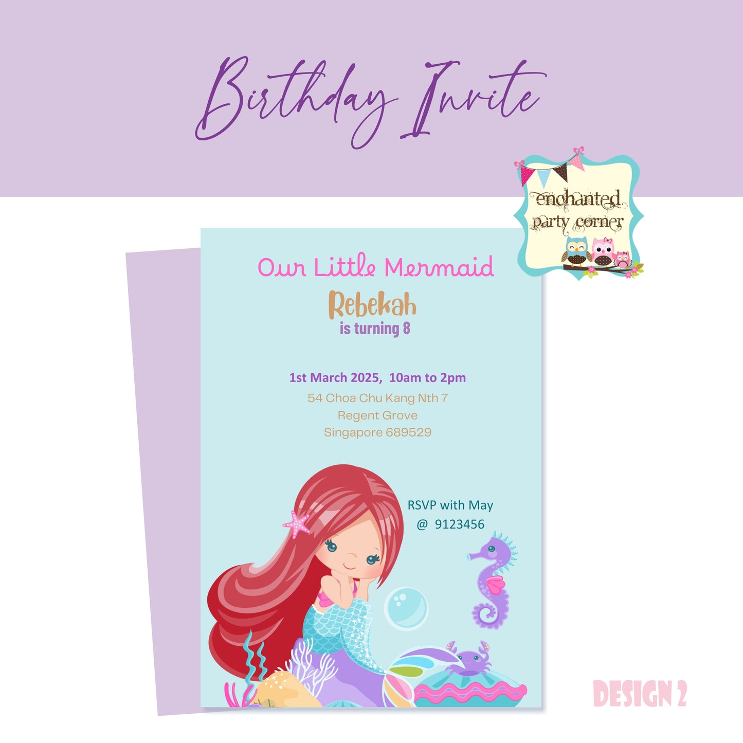 Our Little Mermaid (Design A) Digital Birthday Invite - Girl