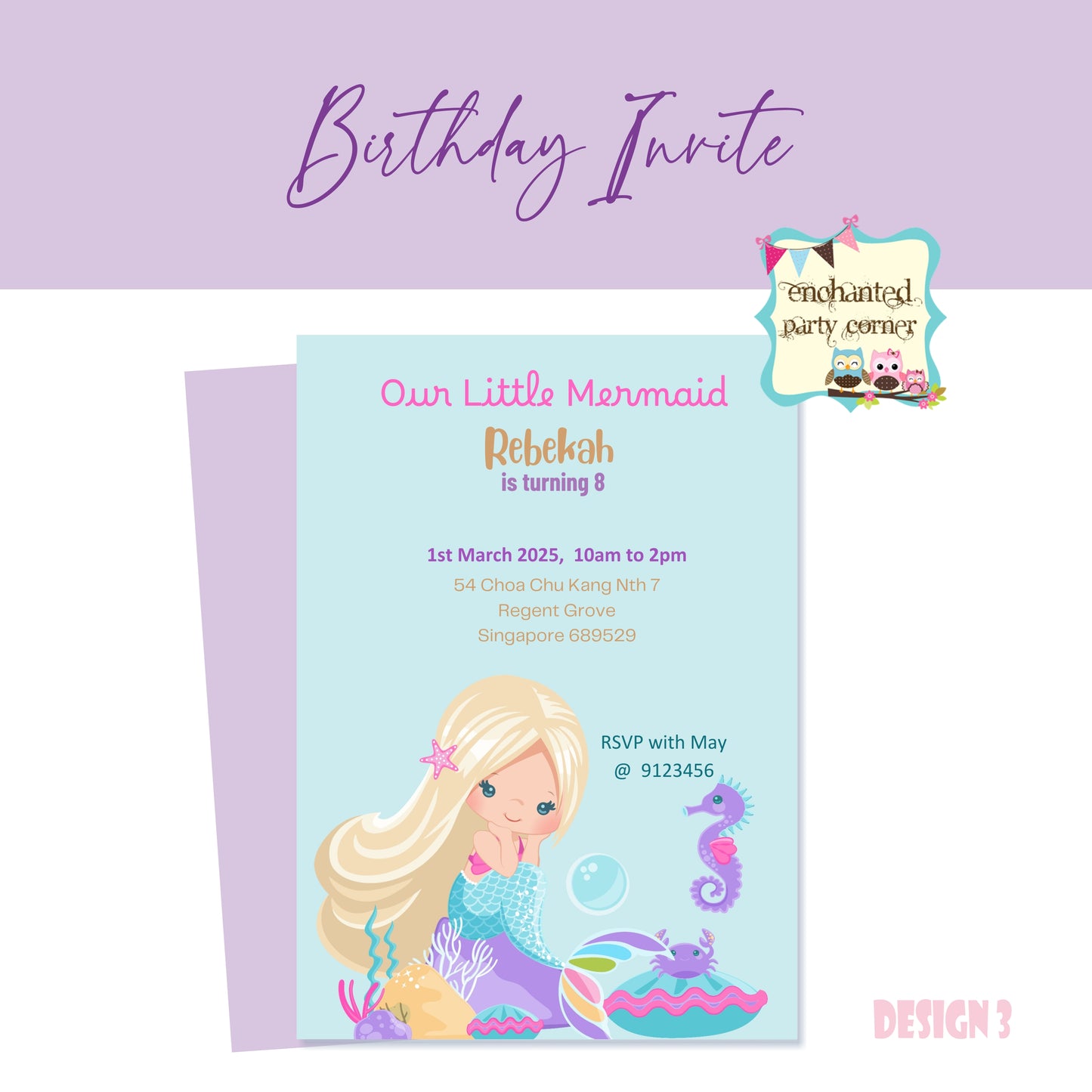 Our Little Mermaid (Design A) Digital Birthday Invite - Girl