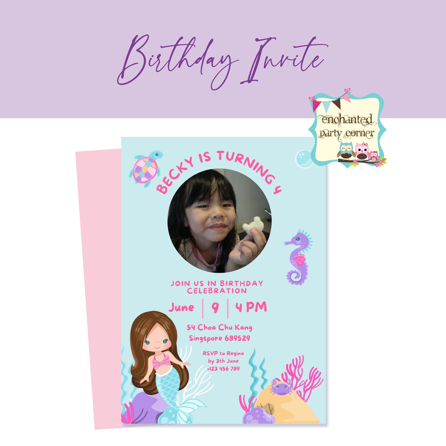 Mermaid Photo Digital Birthday Invite - Girl