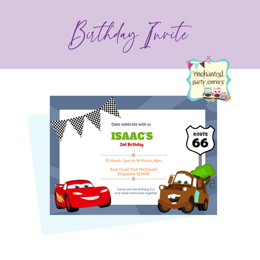 Zoom Zoom Cars Birthday Invitation Card