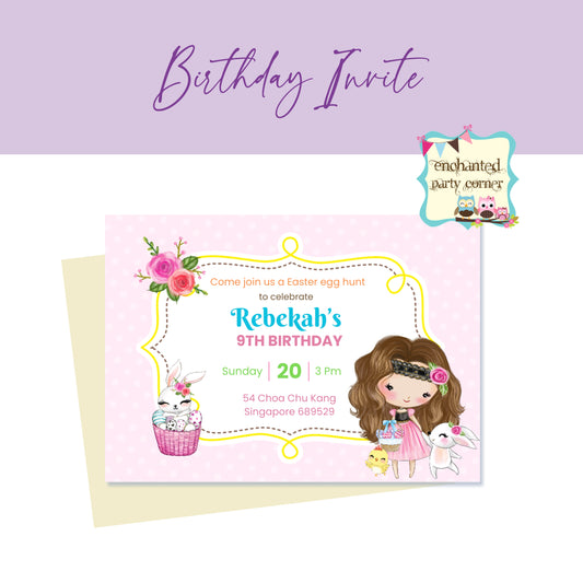 Easter Hunt Birthday Invitation Card - Girl