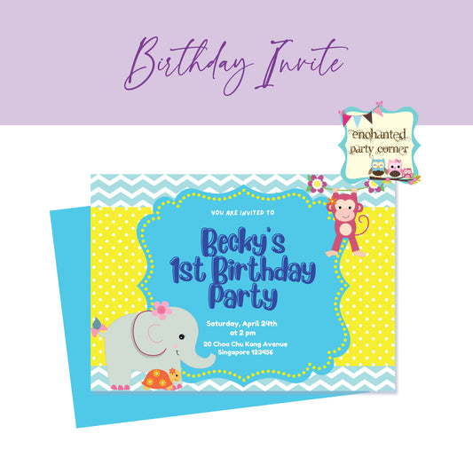 Baby 1st Birthday Invitation Card - Animals