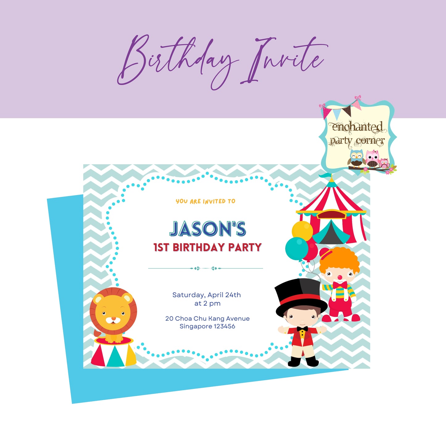 Baby 1st Birthday Invitation Card - Circus