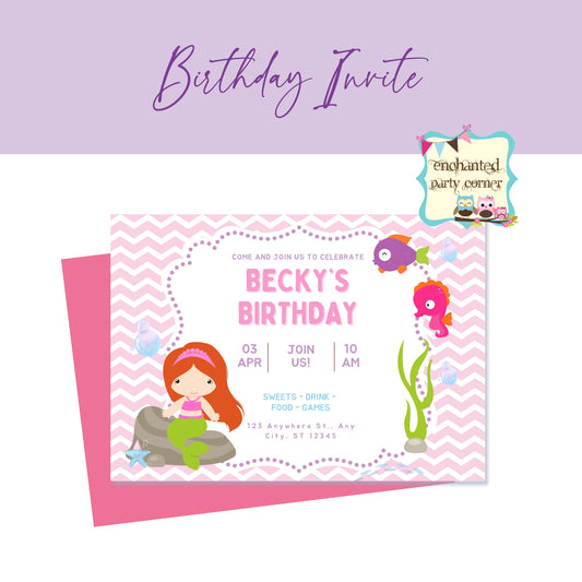 Little Mermaid Birthday Invitation Card - Baby