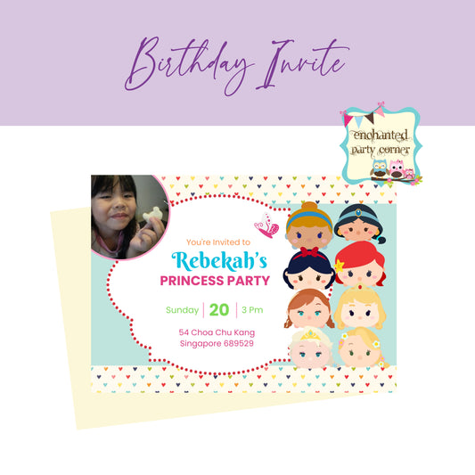 Princess Tsum Tsum Birthday Invitation Card