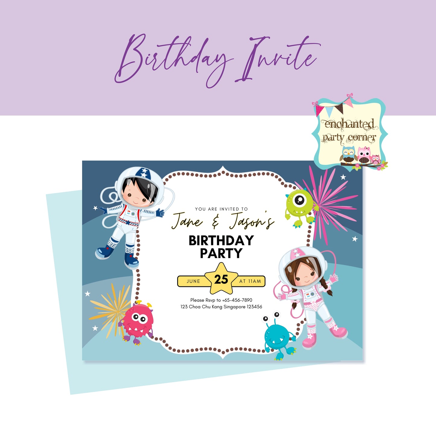 Astronaut Digital Birthday Invitation Card