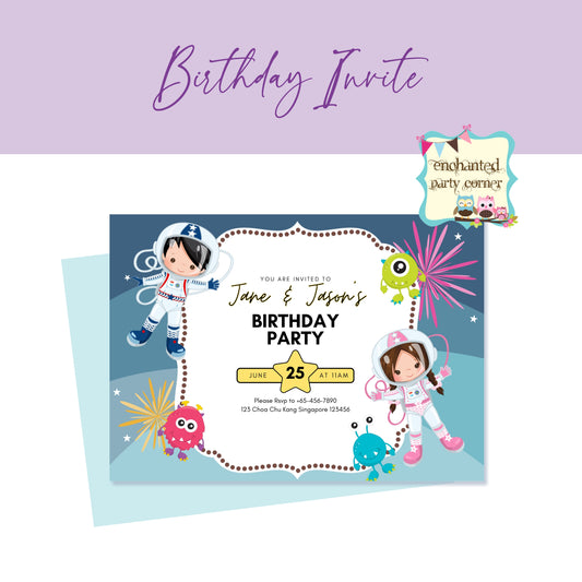 Astronaut Digital Birthday Invitation Card