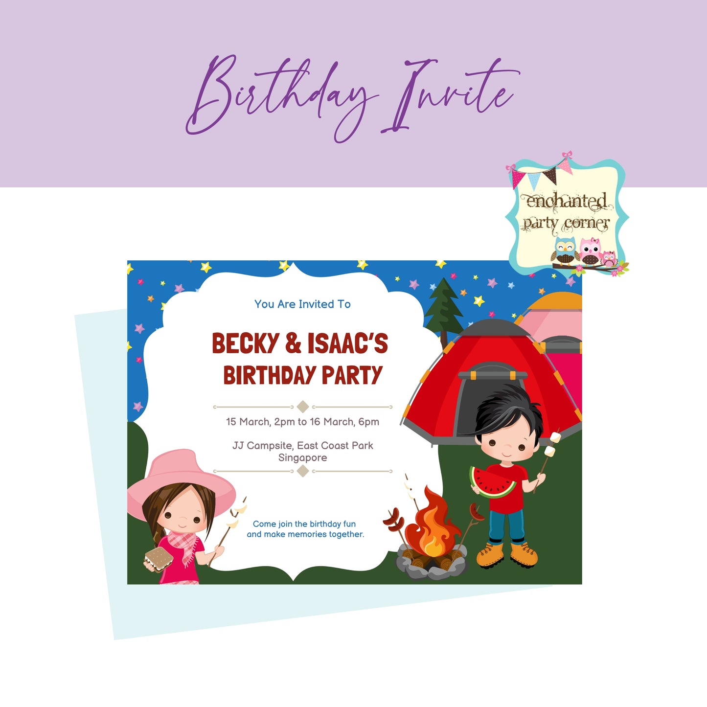 Camper Party Birthday Invitation Card