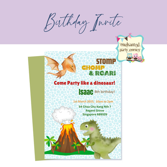 Party Like a Dinosaur Digital Birthday Invitation Card