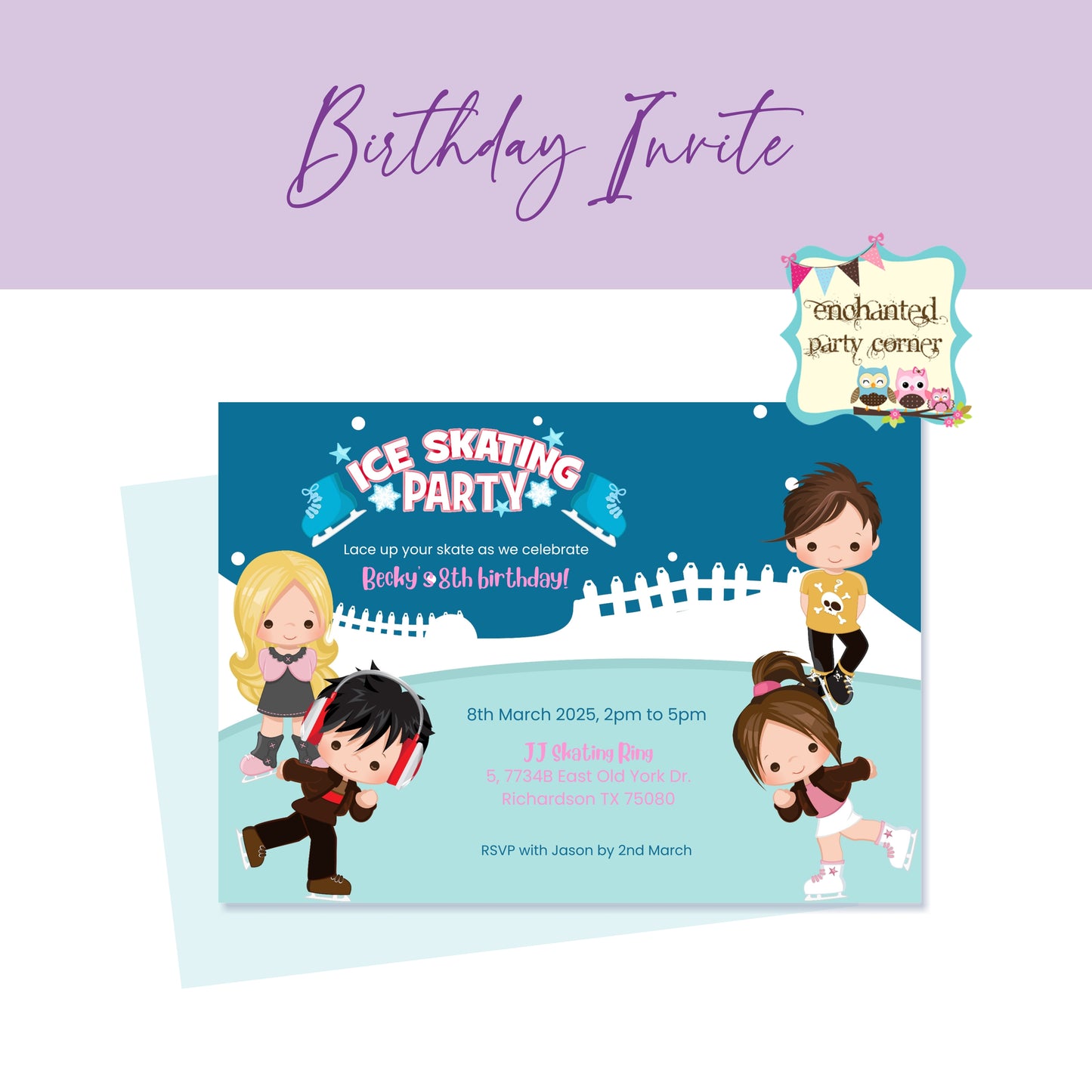 Ice Skating Digital Birthday Invitation Card