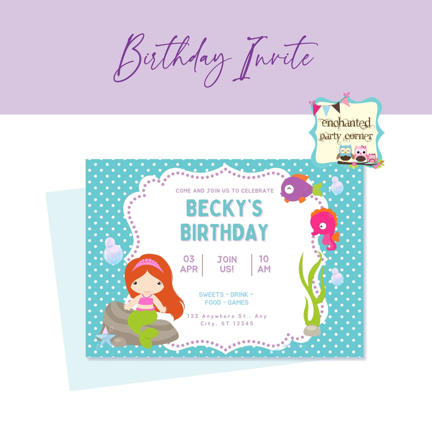 Little Mermaid Birthday Invitation Card - Baby