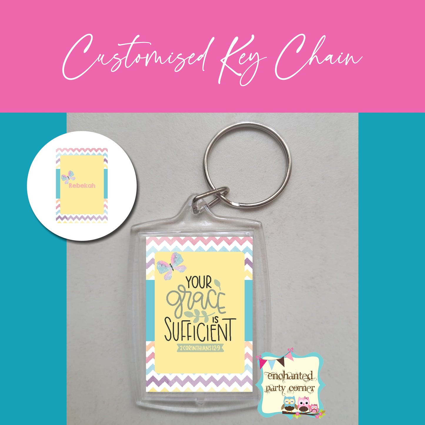 Customised Keychains - Yellow & Turquoise x 15pcs