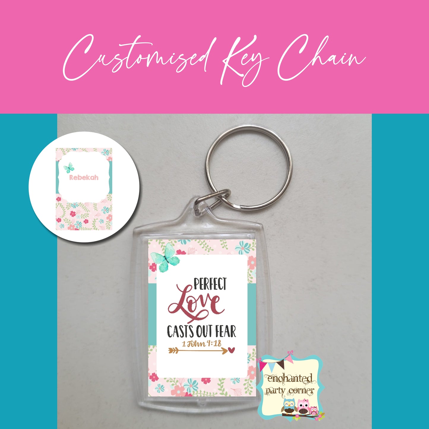 Customised Keychains - Beige & Green x 15pcs