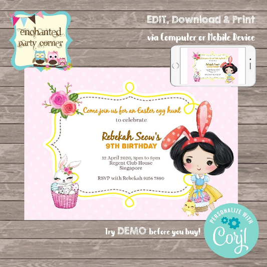 Easter Princess Digital Birthday Invitation Card V4 (Inspired)